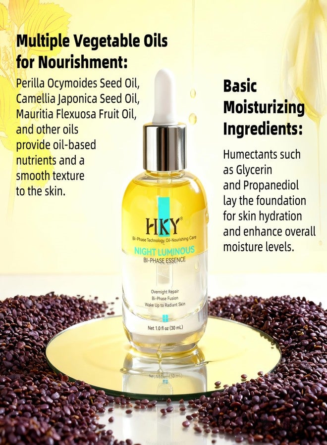 HKY Night Luminous Bi-Phase Essence - Probiotic Face Serum with Lactobacillus & Centella - Overnight Repair Ampoule for Glowing Skin - Hydrating Oil-Infused Formula for Dry & Dull Skin - Image 4